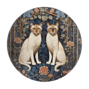 Two Siamese Cats William Morris Inspired Cutting Board