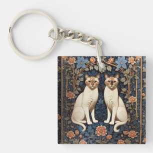 Two Siamese Cats William Morris Inspired Key Ring