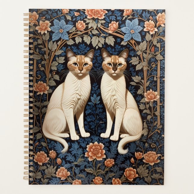 Two Siamese Cats William Morris Inspired  Planner (Front)