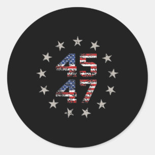 Two Side 45 47 Trump 2024 American Flag (on Back)  Classic Round Sticker