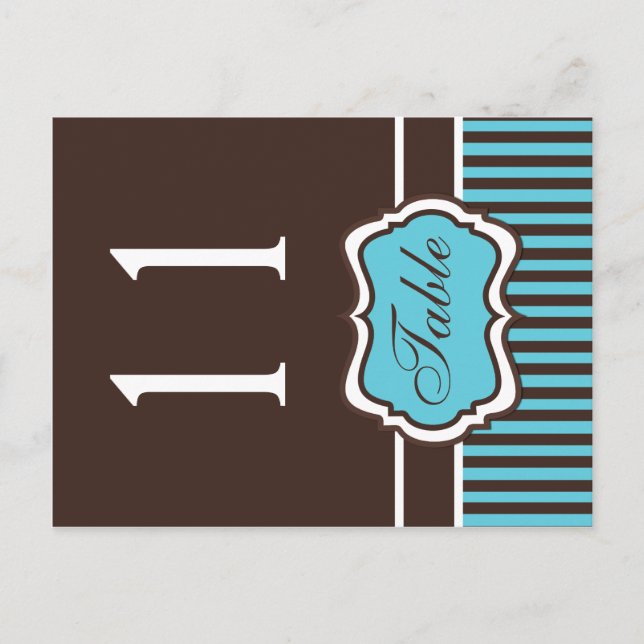 Two Sided Aqua and Brown Damask Table Number Postcard (Front)
