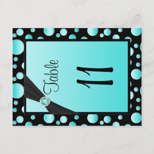 Two-sided Aqua, Black Polka Dots Table Number Postcard