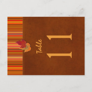 Two Sided Autumn Leaves and Stripes Table Number Postcard