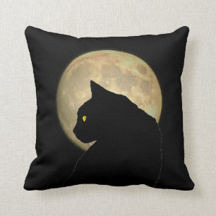 Two Sided Black Cat and Full Moon Cushion