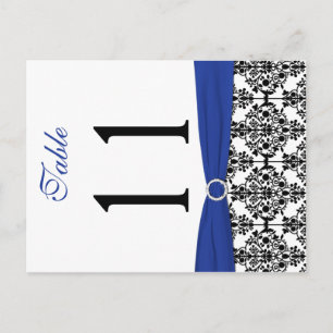 Two-sided Black, White, Blue Damask Table Number Postcard