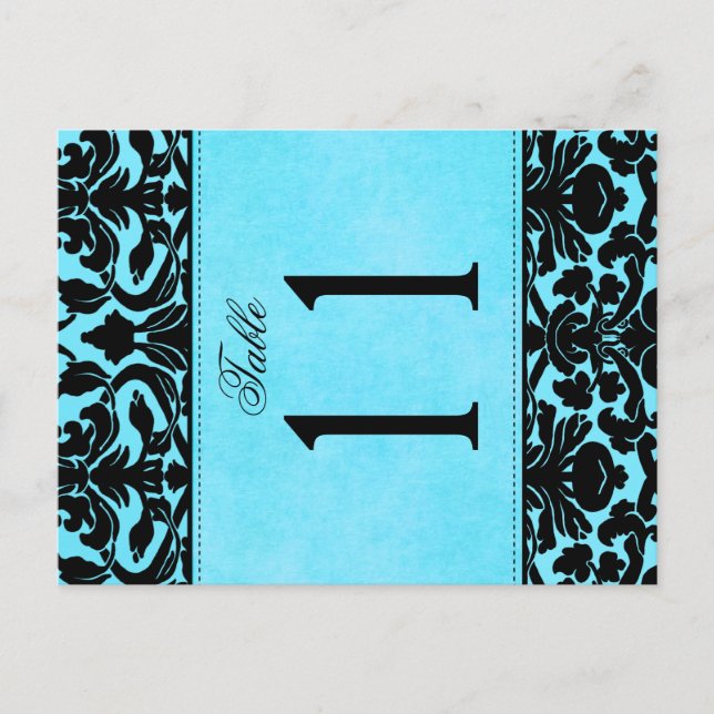 Two Sided Blue and Black Damask Table Number Postcard (Front)
