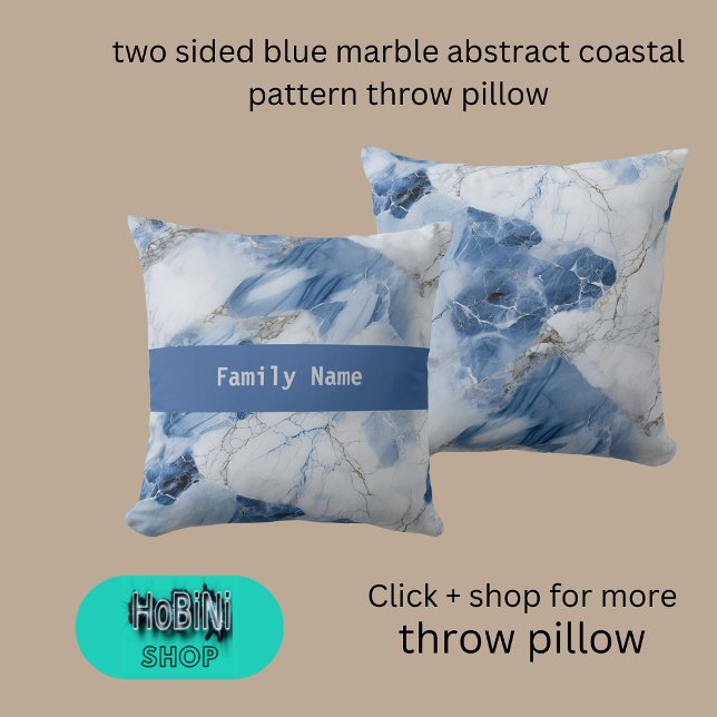 two sided blue marble abstract coastal pattern cushion (two sided blue marble abstract coastal pattern throw pillow)