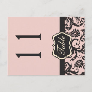 Two Sided Blush Pink and Grey Damask Table Number Postcard
