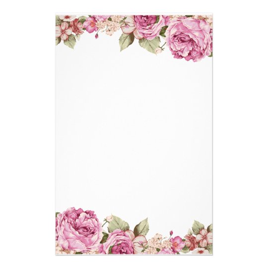 Two Sided Border With Pink Rose Painting Stationery Uk