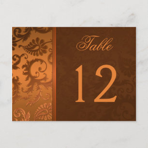 Two Sided Brown and Copper Damask Table Number Postcard