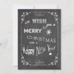 Two Sided Chalkboard Typography Flat Photo Card<br><div class="desc">This premium design features the trendy "chalkboard" look on the front with text that reads: "We wish you a Merry Christmas and a Happy New Year ". The reverse side of this popular design features customisable text for you to add your family last name, family members' names and the year....</div>