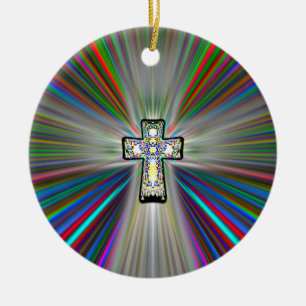 Two Sided CROSS Ceramic Tree Decoration