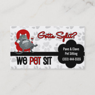 Two-Sided Custom Pet Sitter Red and Black Business Card