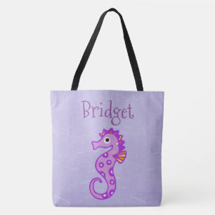 Two Sided Cute Seahorse Personalised Beach Bag