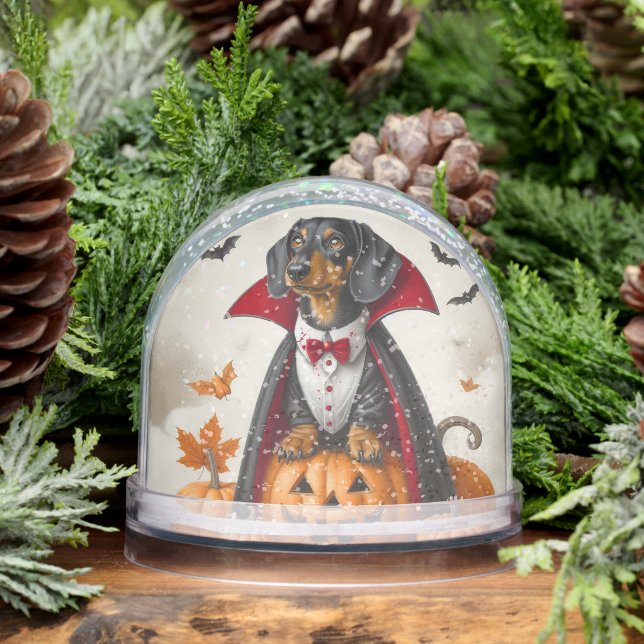Two Sided Dachshund Vampire Snow Globe (Winter)