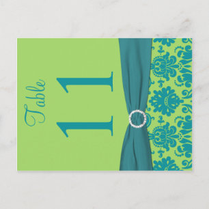 Two Sided Green and Turquoise Damask Table Number Postcard