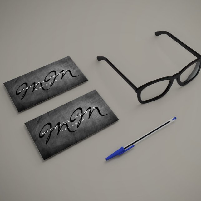 Two Sided Grey Chalkboard Bold Monogram Minimalist Business Card (Creator Uploaded)