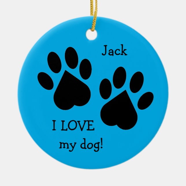 Two-sided I Love My Dog Paw Print Ornament (Front)
