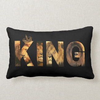 Two-Sided "KING Lion Lettering" Design on Black Lumbar Cushion