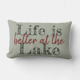 two-sided maroon LIFE IS BETTER AT THE LAKE   Lumbar Cushion