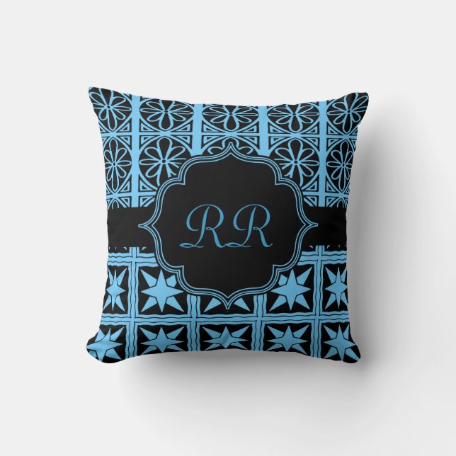 Two Sided Monogram Pillow Blue and Black (Front)