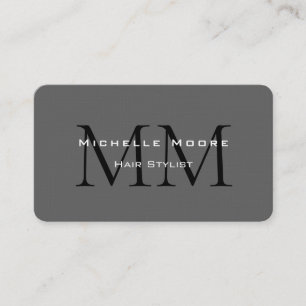 Two Sided Monogrammed Black Grey Calligraphy Linen Business Card