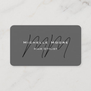 Two Sided Monogrammed Black Grey Calligraphy Linen Business Card