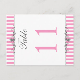 Two Sided Pink and White Striped Table Number Postcard