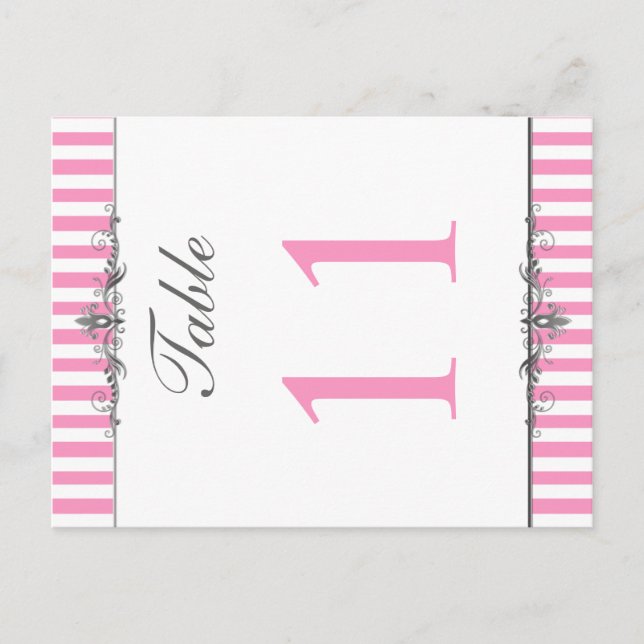 Two Sided Pink and White Striped Table Number Postcard (Front)