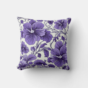 Two sided Purple Violet Flowers Botanical Floral Cushion