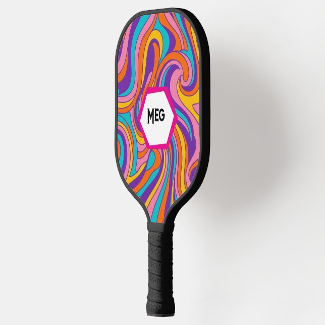 Two-Sided Retro Swirl Customised Name Pickleball Paddle (Left)