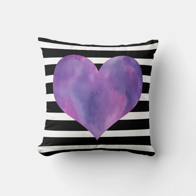 Two Sided Striped and Solid with Purple Heart Cushion (Front)