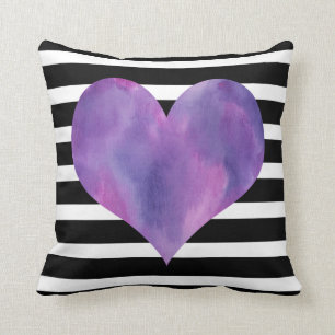 Two Sided Striped and Solid with Purple Heart Cushion