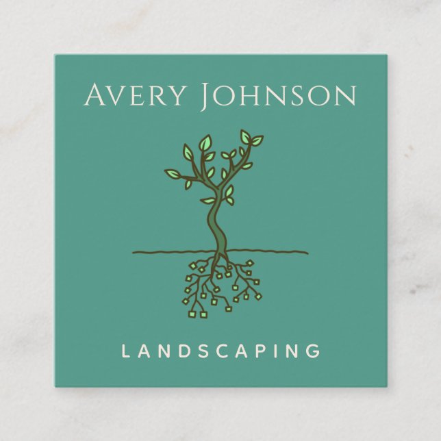 Two Sided Tree Roots Landscaping Gardening Green   Square Business Card (Front)