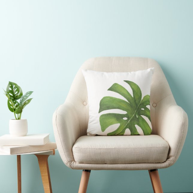 Two Sided Tropical Monstera Watercolor Pillow (Chair)