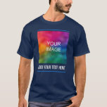Two Sided TShirt Add Your Photo Image Company Mens<br><div class="desc">Two Sided TShirt Add Your Photo Image Company Logo Text Template Personalised Basic Navy Blue Dark T-Shirt.</div>