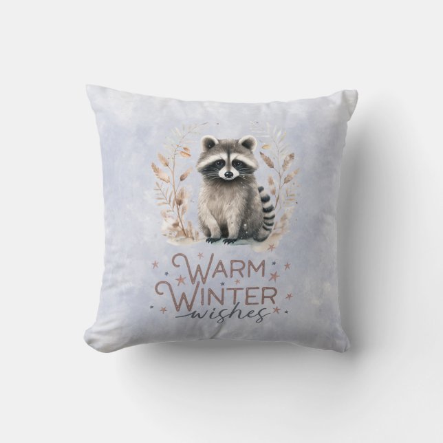 Two Sided - Winter Snow - Racoon and Squirrel Cushion (Front)