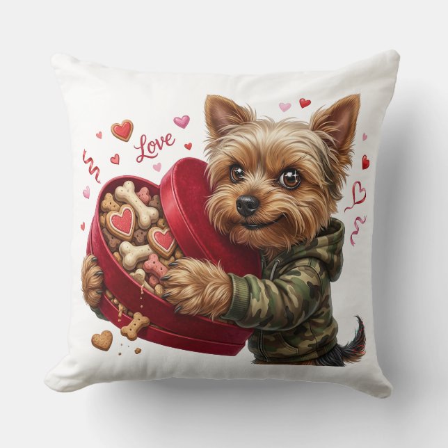 Two-Sided Yorkie Valentine Pillow | Love & Rebel (Front)
