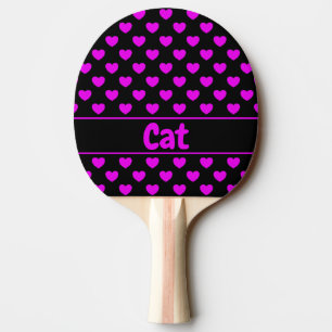 Two Sides - Black And Pink Hearts - Custom Name Ping Pong Paddle