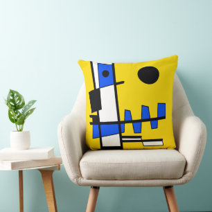 Two Sides Of Ethnicity Yellow Blue Black White Cushion