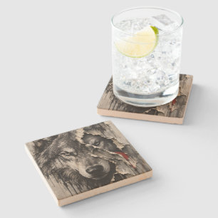 Two Sides of the Same Wolf Stone Coaster