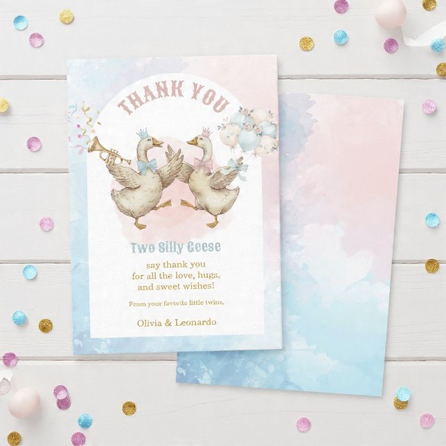 Two Silly Geese Boy & Girl Twins Birthday Thank You Card (Creator Uploaded)