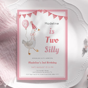 Two Silly Goose 2nd Birthday Girl Pink  Invitation
