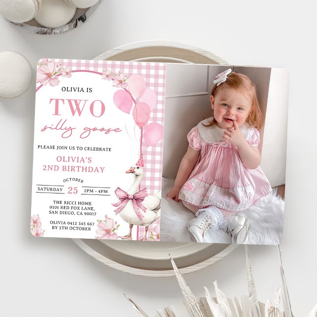 Two Silly Goose 2nd Birthday Party Photo  Invitation (Creator Uploaded)
