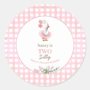 Two Silly Goose 2nd Birthday Pink Classic Round Sticker