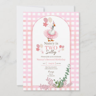Two Silly Goose 2nd Birthday Pink Invitation