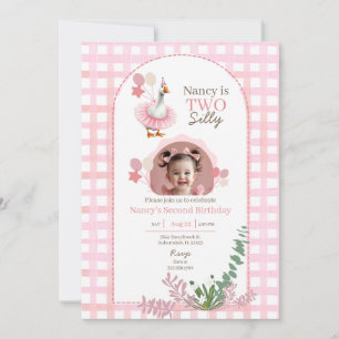 Two Silly Goose 2nd Birthday Pink Photo Invitation