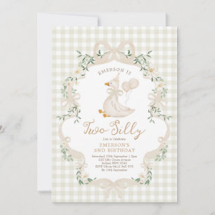 Two Silly Goose Beige Bow Girl 2nd Birthday Invitation