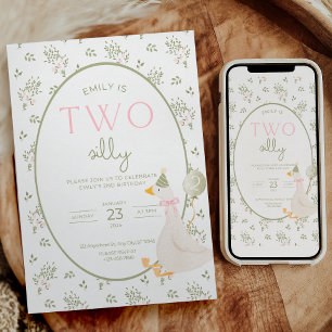 Two Silly Goose Birthday Invite Pink Floral