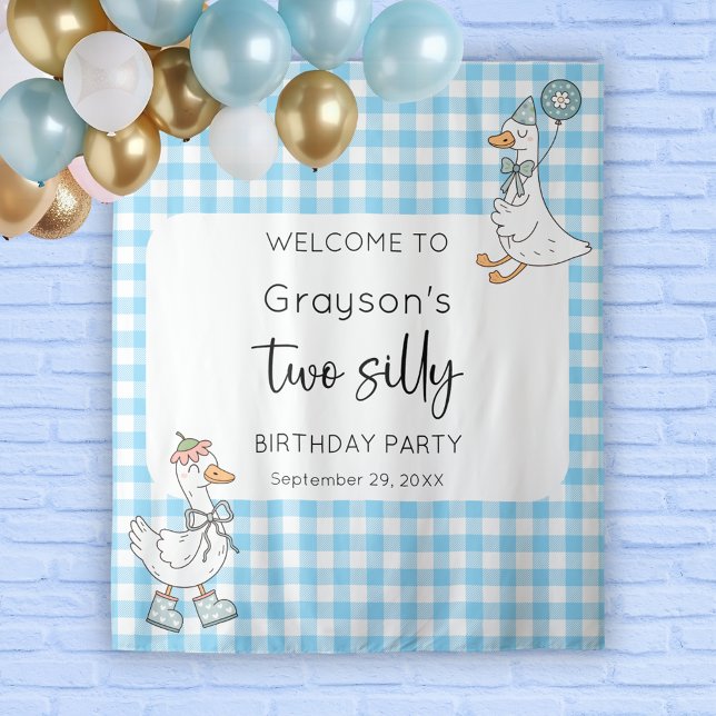 Two Silly Goose Blue 2nd Birthday Welcome Backdrop Tapestry (Creator Uploaded)